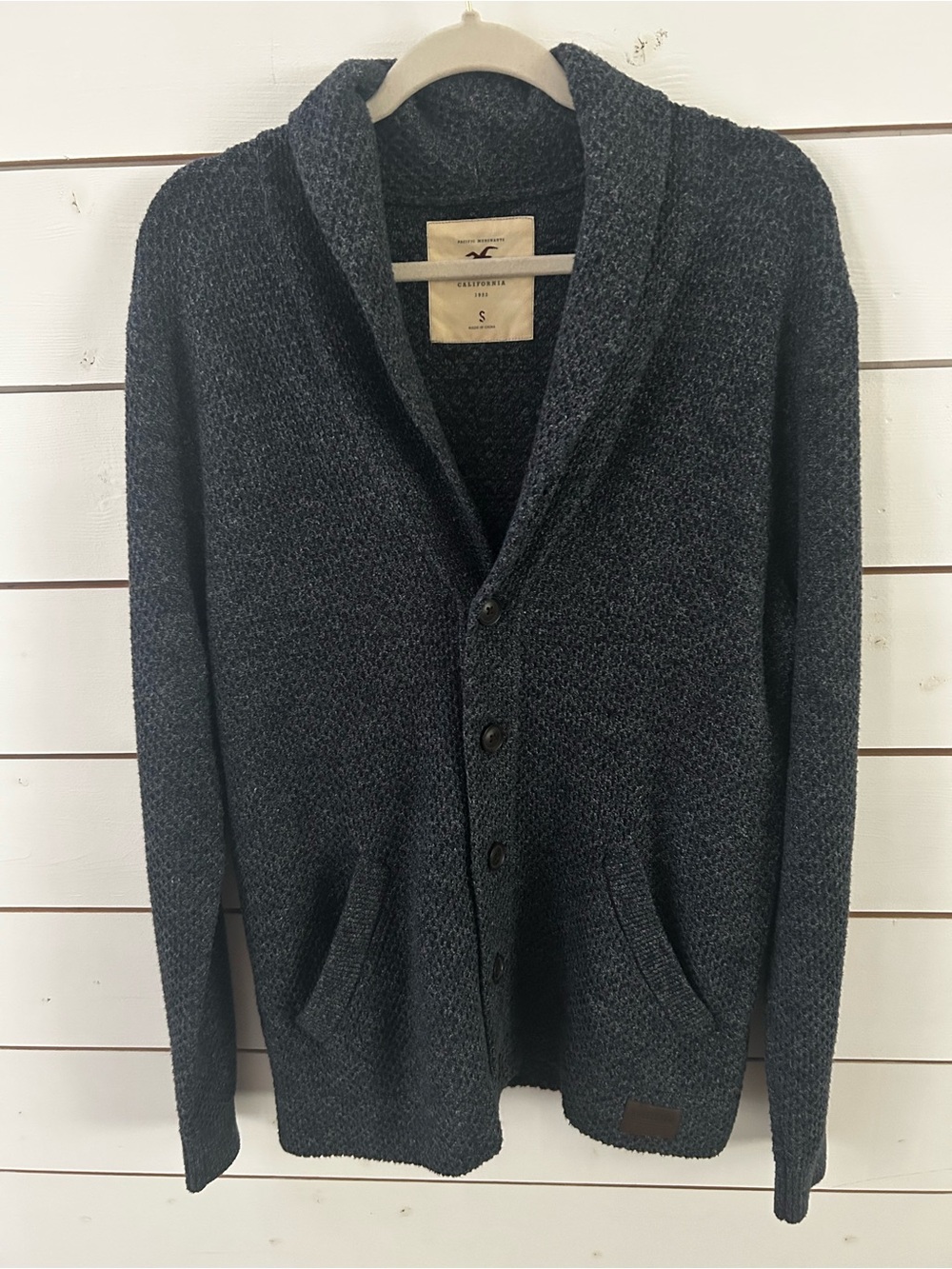 Hollister Men's Small Blue Shawl Collar Cardigan Pockets Button Up Sweater